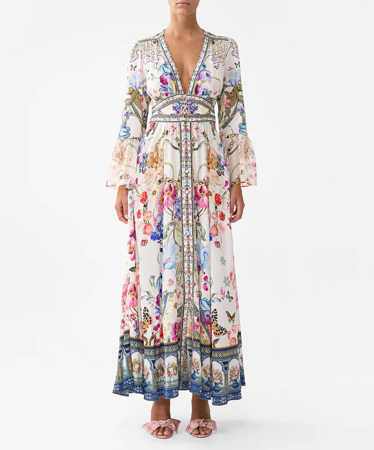 Shaped Waistband Dress With Ruffle Sleeve