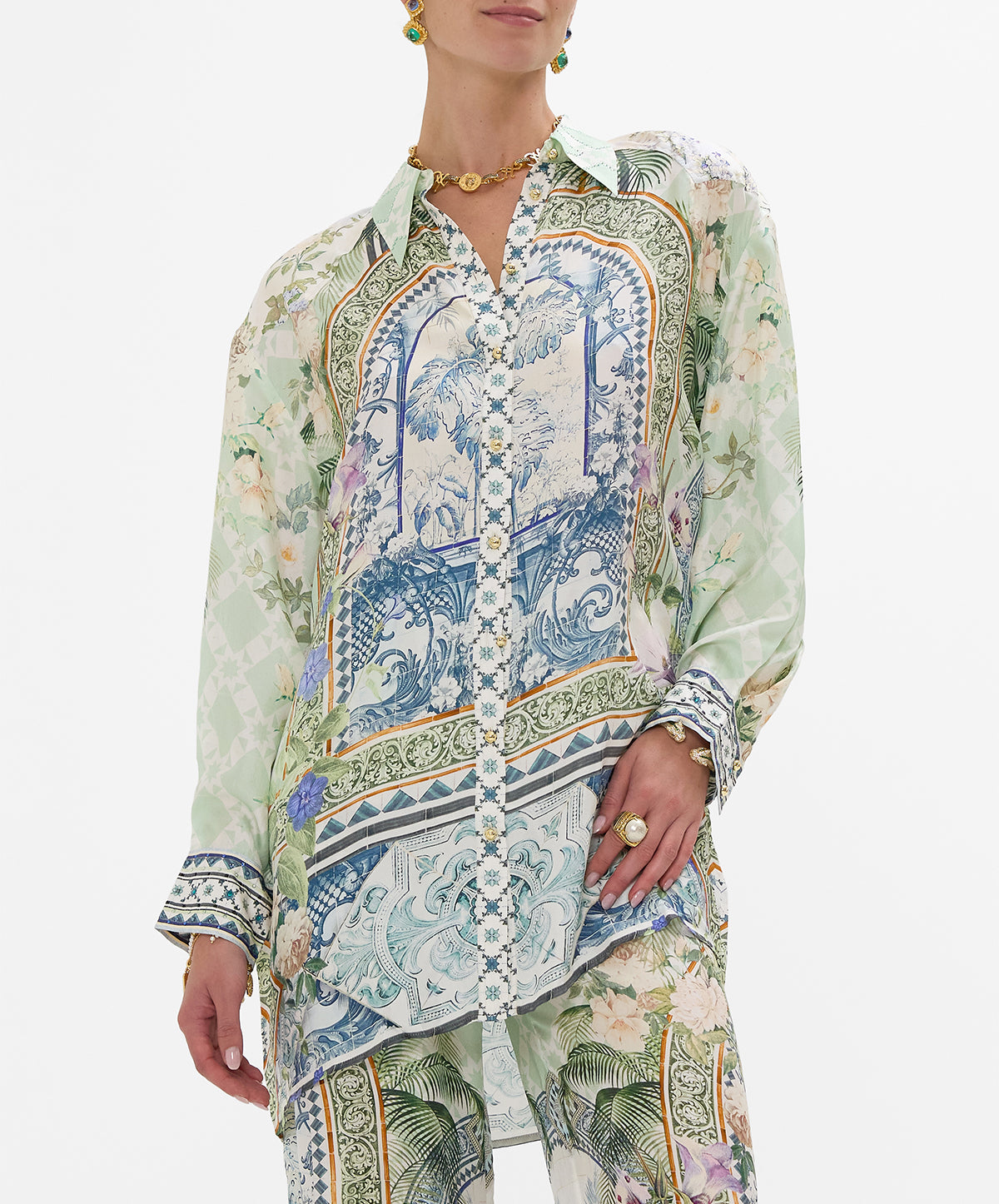 Long Line Shirt With Yoke And Button Detail
