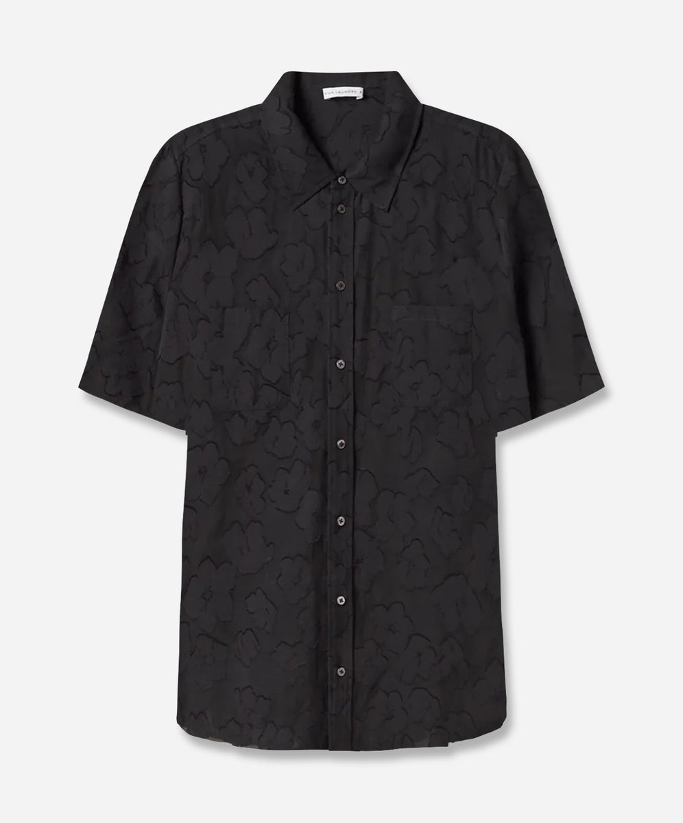 black silk short sleeve shirt