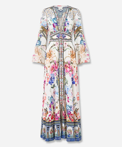 Shaped Waistband Dress With Ruffle Sleeve