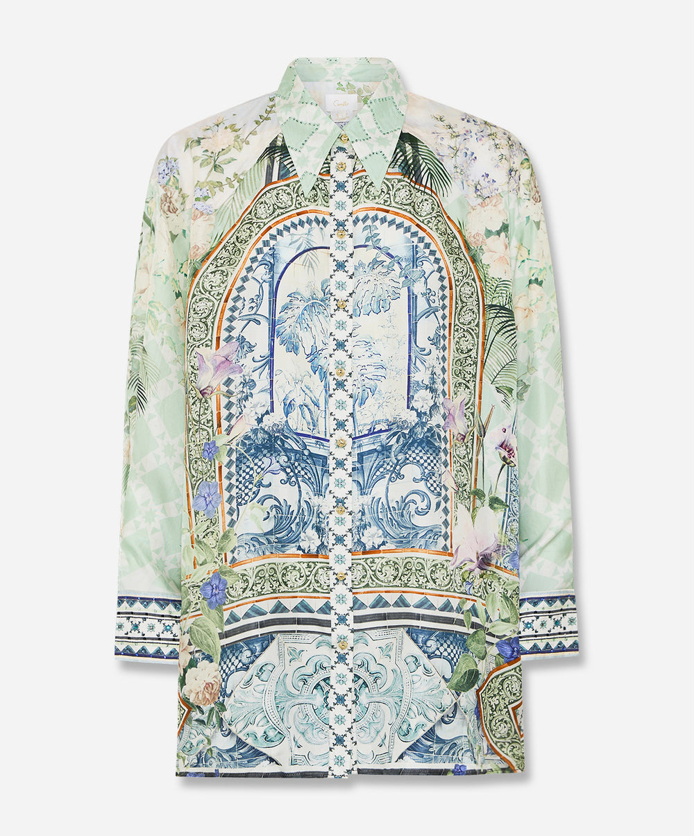 Long Line Shirt With Yoke And Button Detail