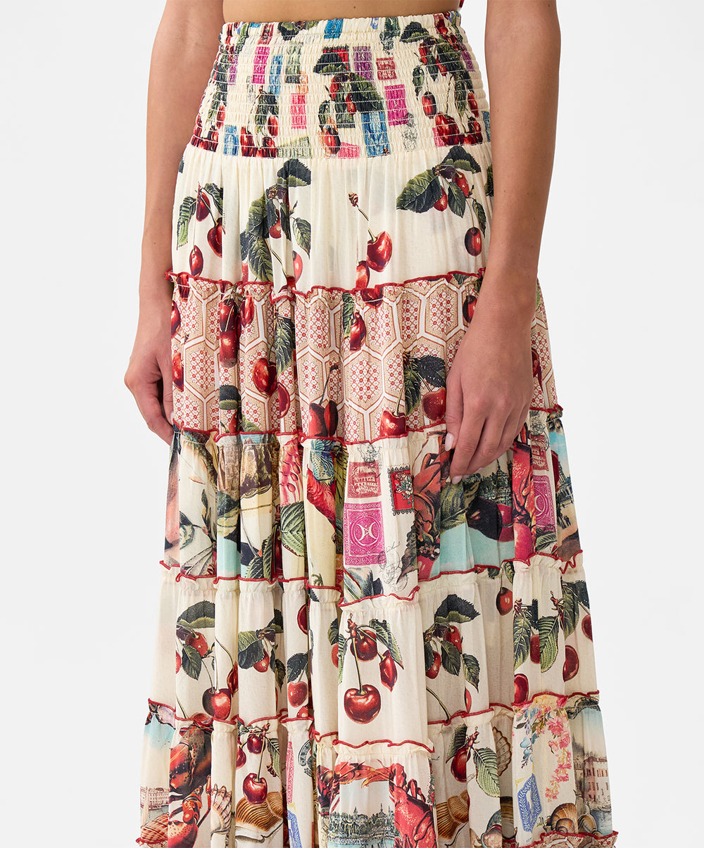 Shirred Waist Tiered Circle Skirt