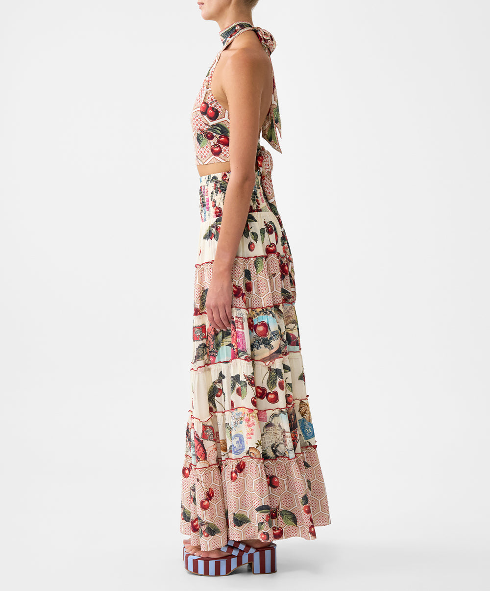 Shirred Waist Tiered Circle Skirt