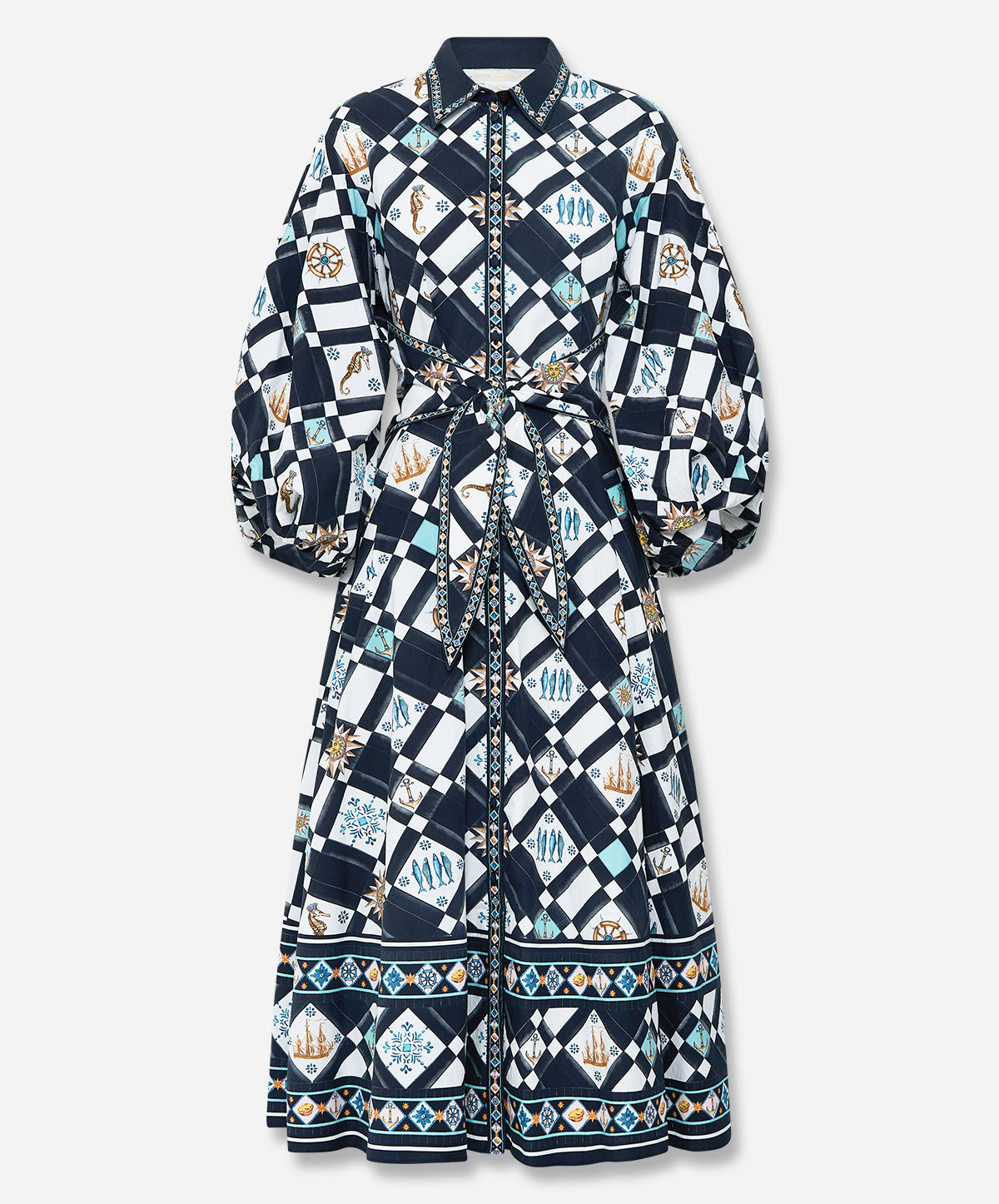 Waist Tie Shirt Dress With Bubble Sleeve