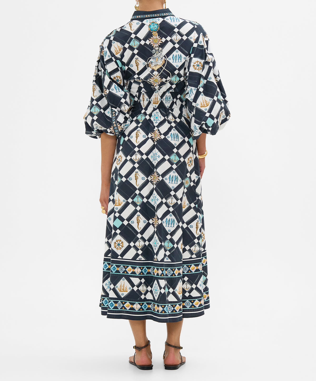 Waist Tie Shirt Dress With Bubble Sleeve