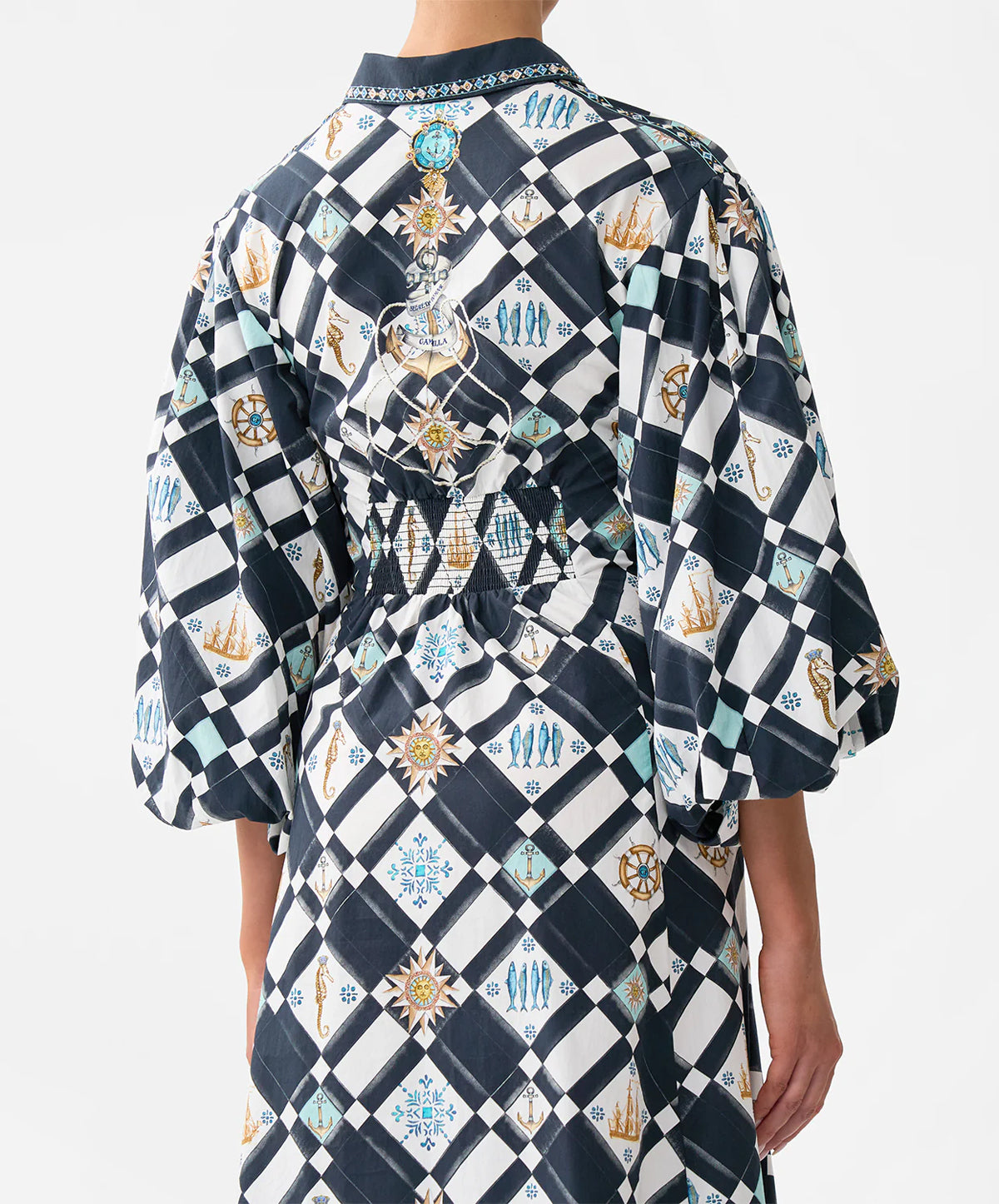 Waist Tie Shirt Dress With Bubble Sleeve