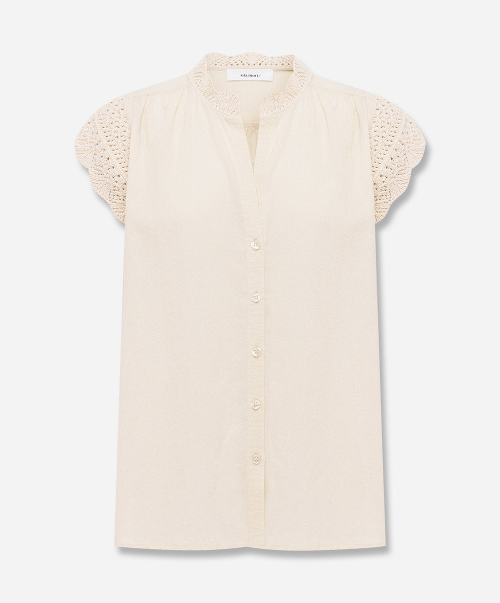 Mixed Knit And Woven Blouse