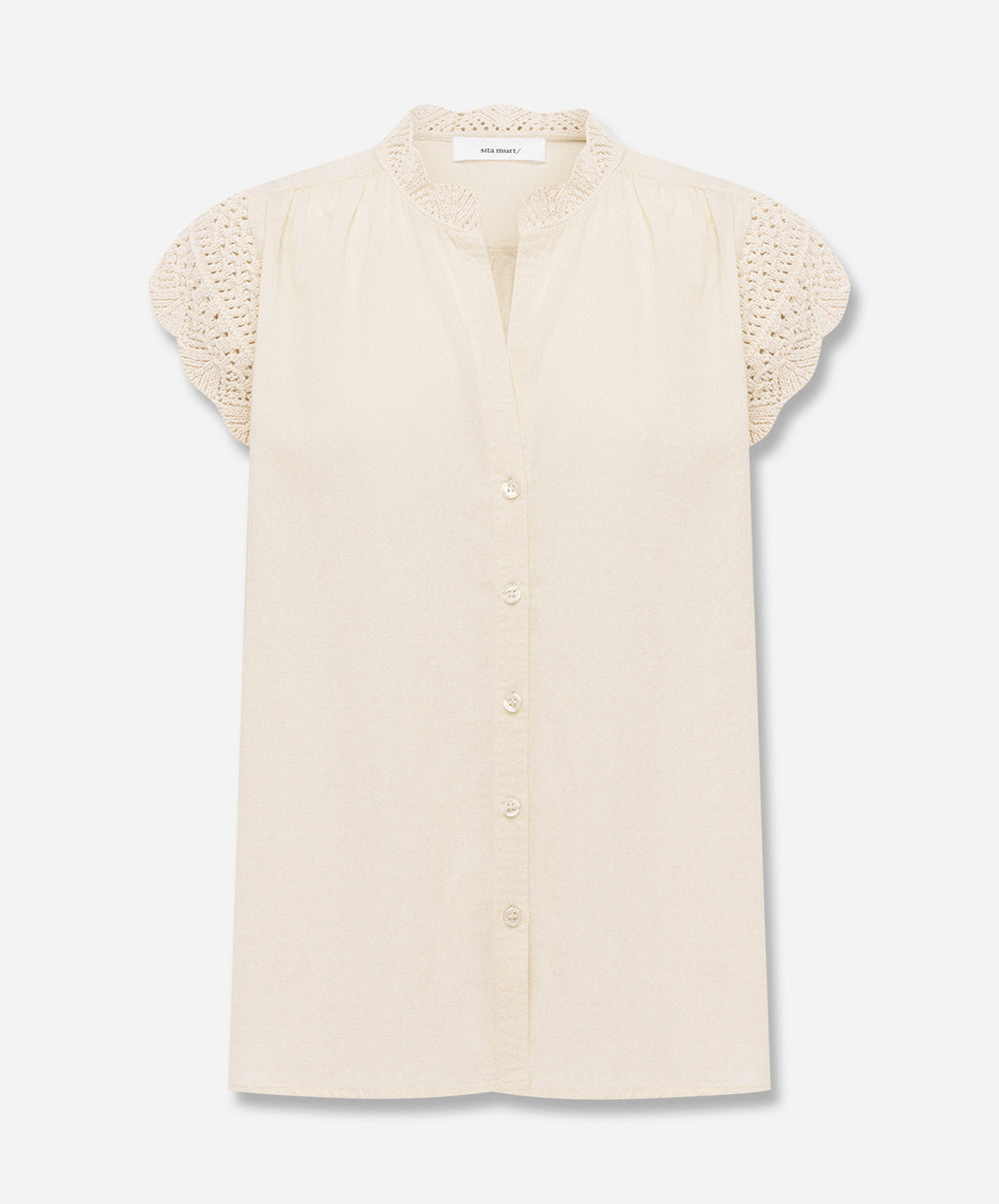 Mixed Knit And Woven Blouse