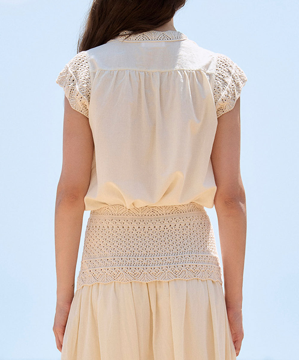 Mixed Knit And Woven Blouse