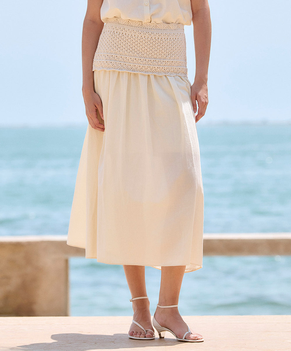 Mixed Knit And Woven Skirt