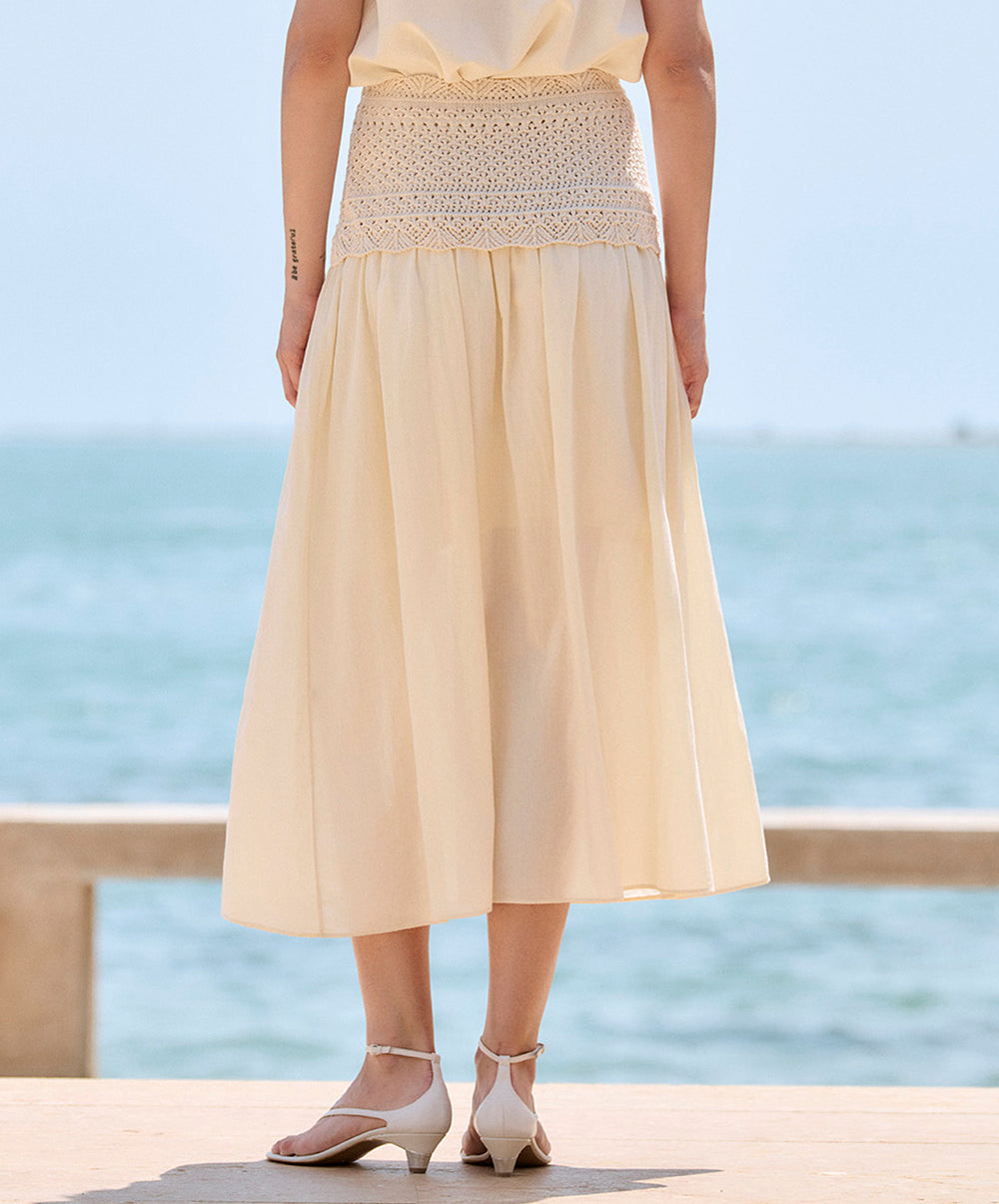 Mixed Knit And Woven Skirt