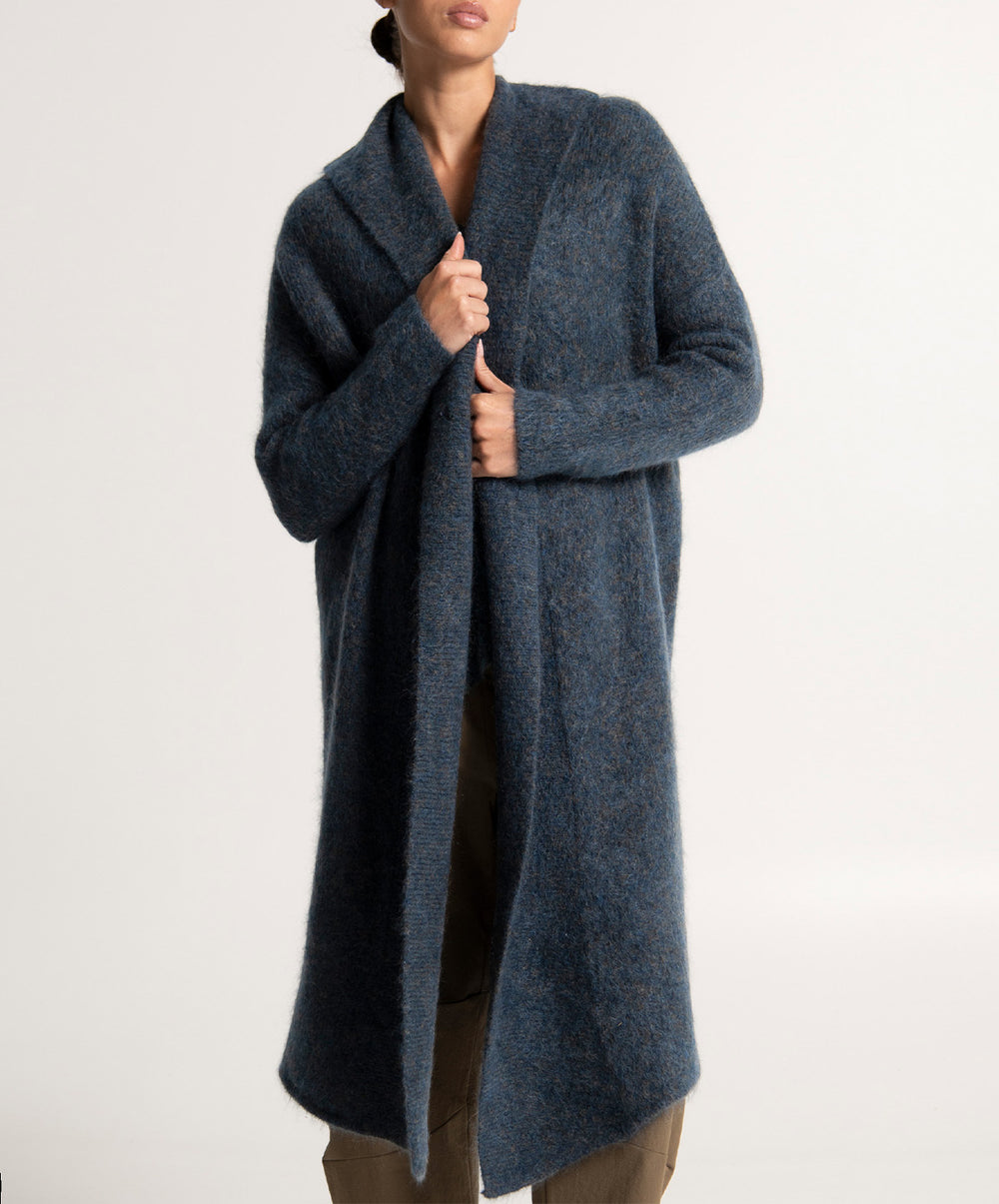 Blanc Mohair Wool Long Wrap Coat