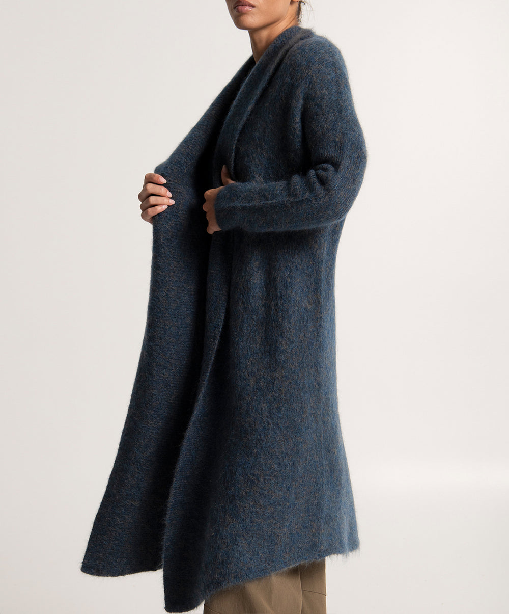 Blanc Mohair Wool Long Wrap Coat