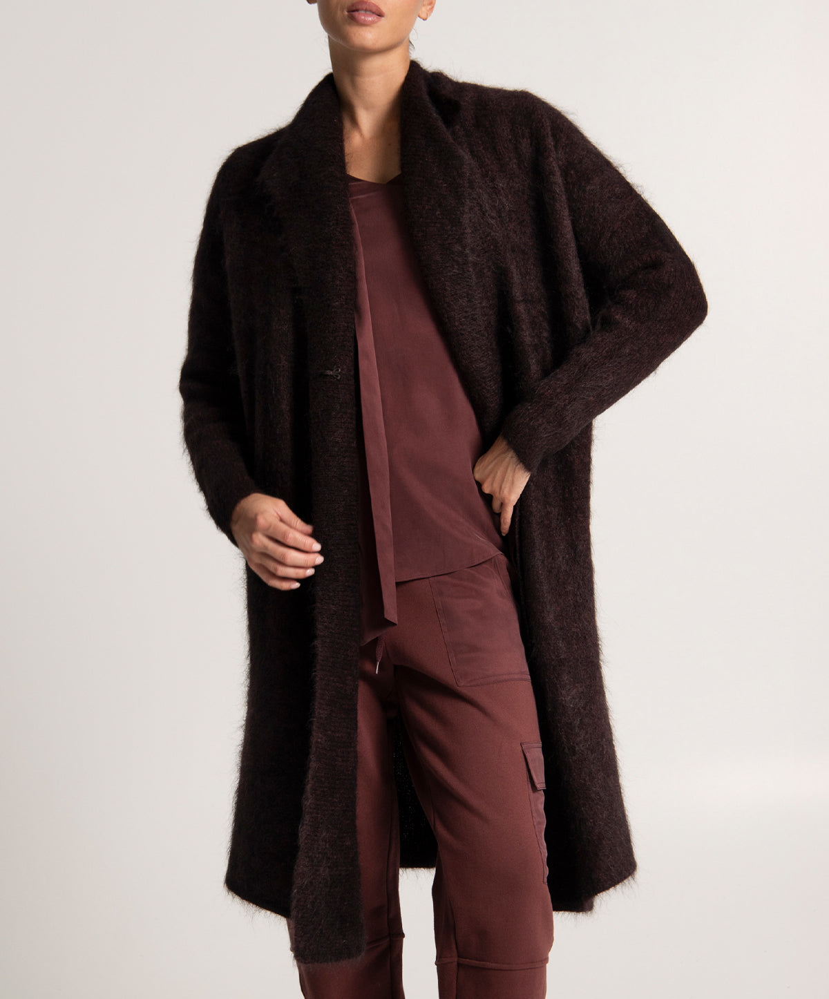 Blanc Mohair Wool Long Wrap Coat