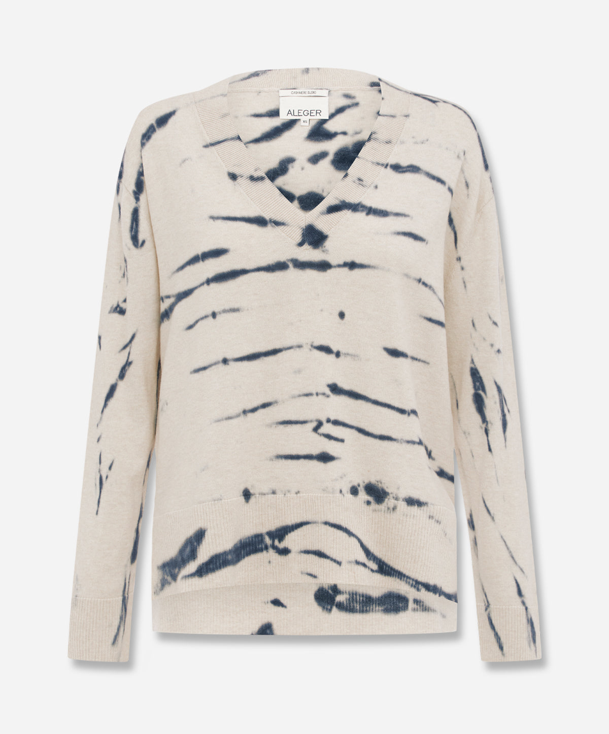 N.21 Pima Cotton + Cashmere Animale Tie-Dye High/Low Hem V-Neck