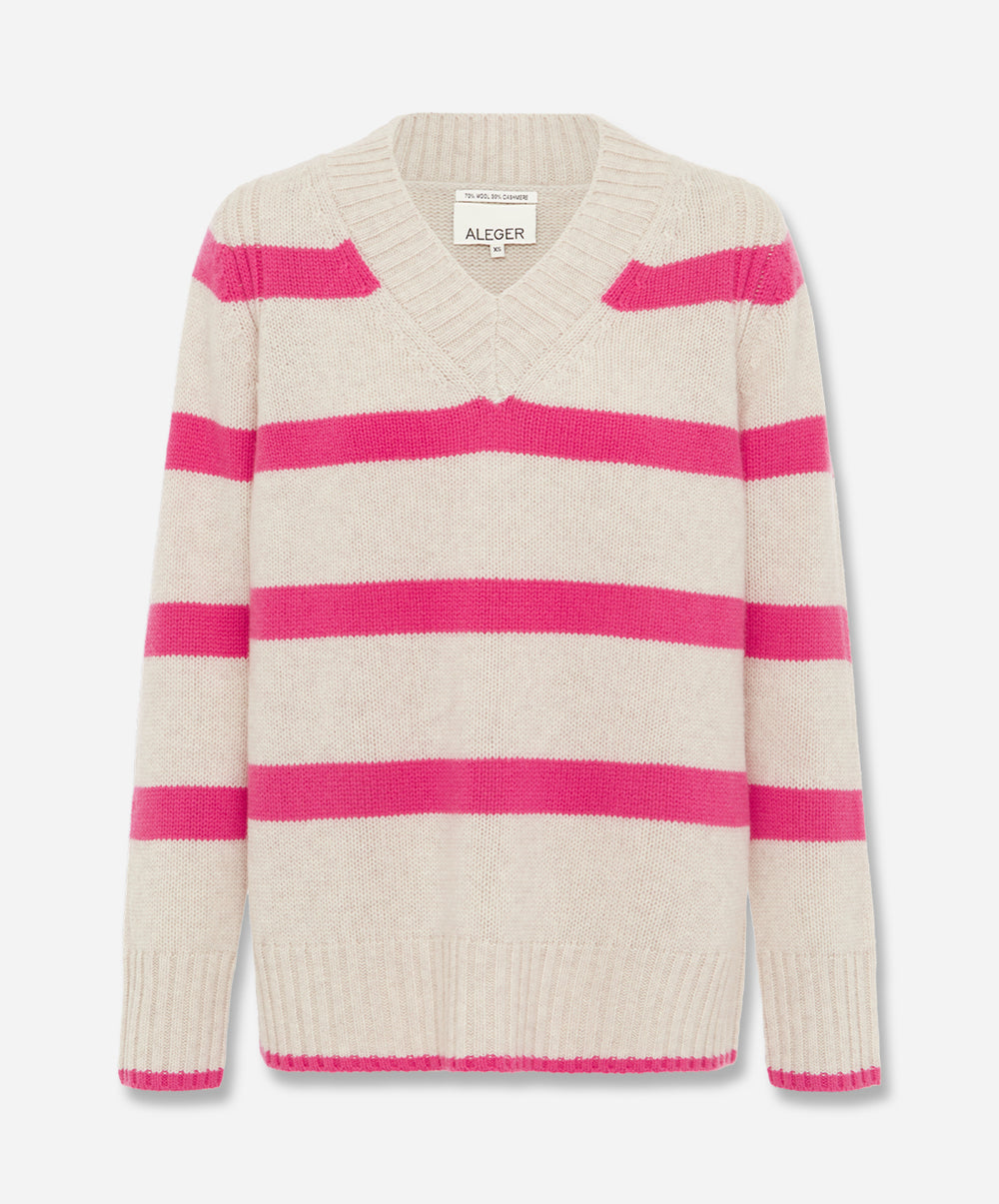 N.327 Cashmere Blend Multi Stripe V Neck