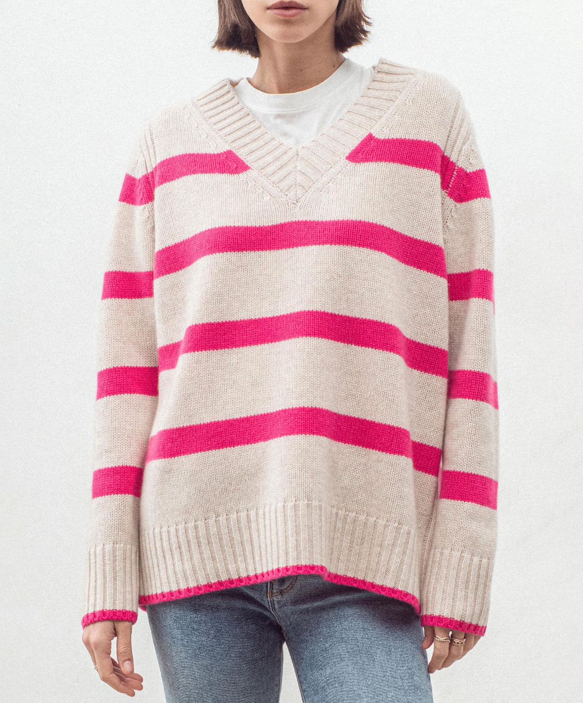N.327 Cashmere Blend Multi Stripe V Neck