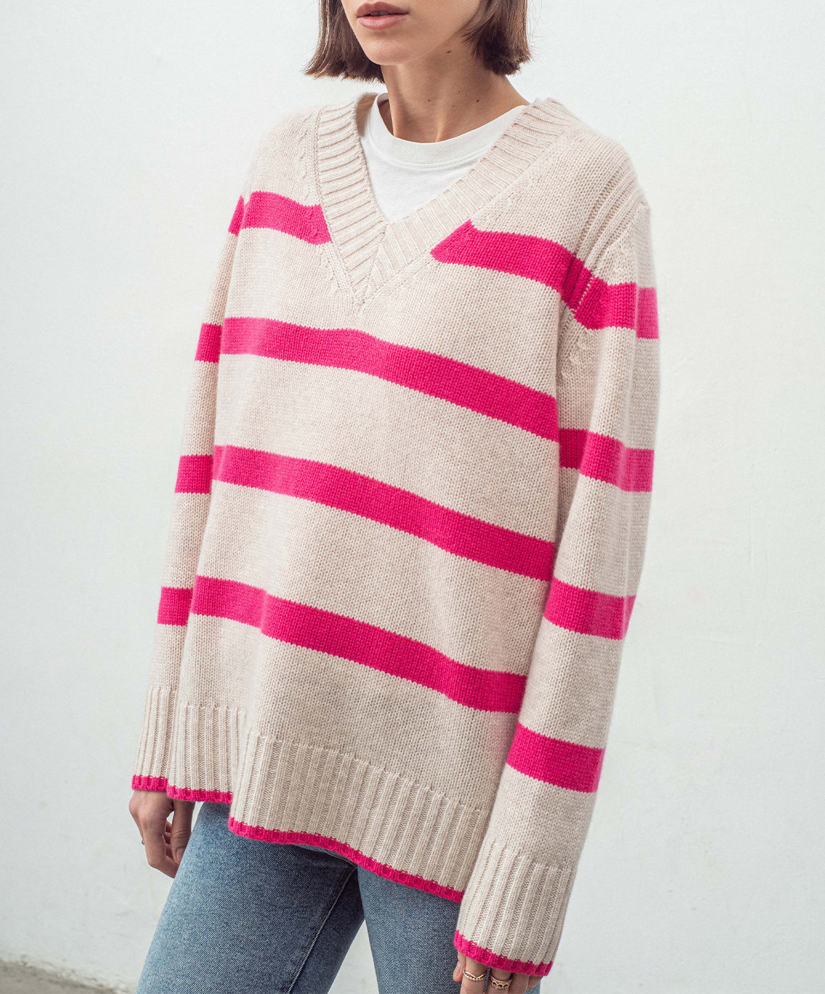 N.327 Cashmere Blend Multi Stripe V Neck