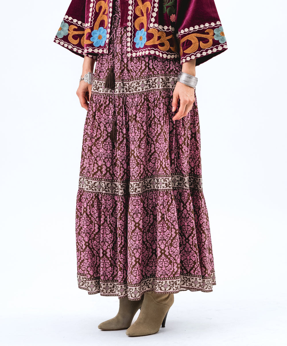 DiamondLL Printed Satin Maxi Skirt