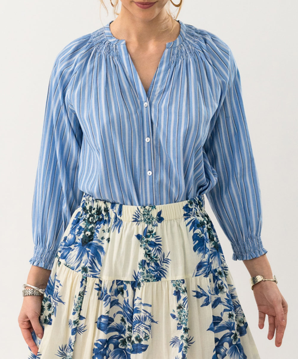 EloraLL 3/4 Sleeve Striped Cotton Shirt