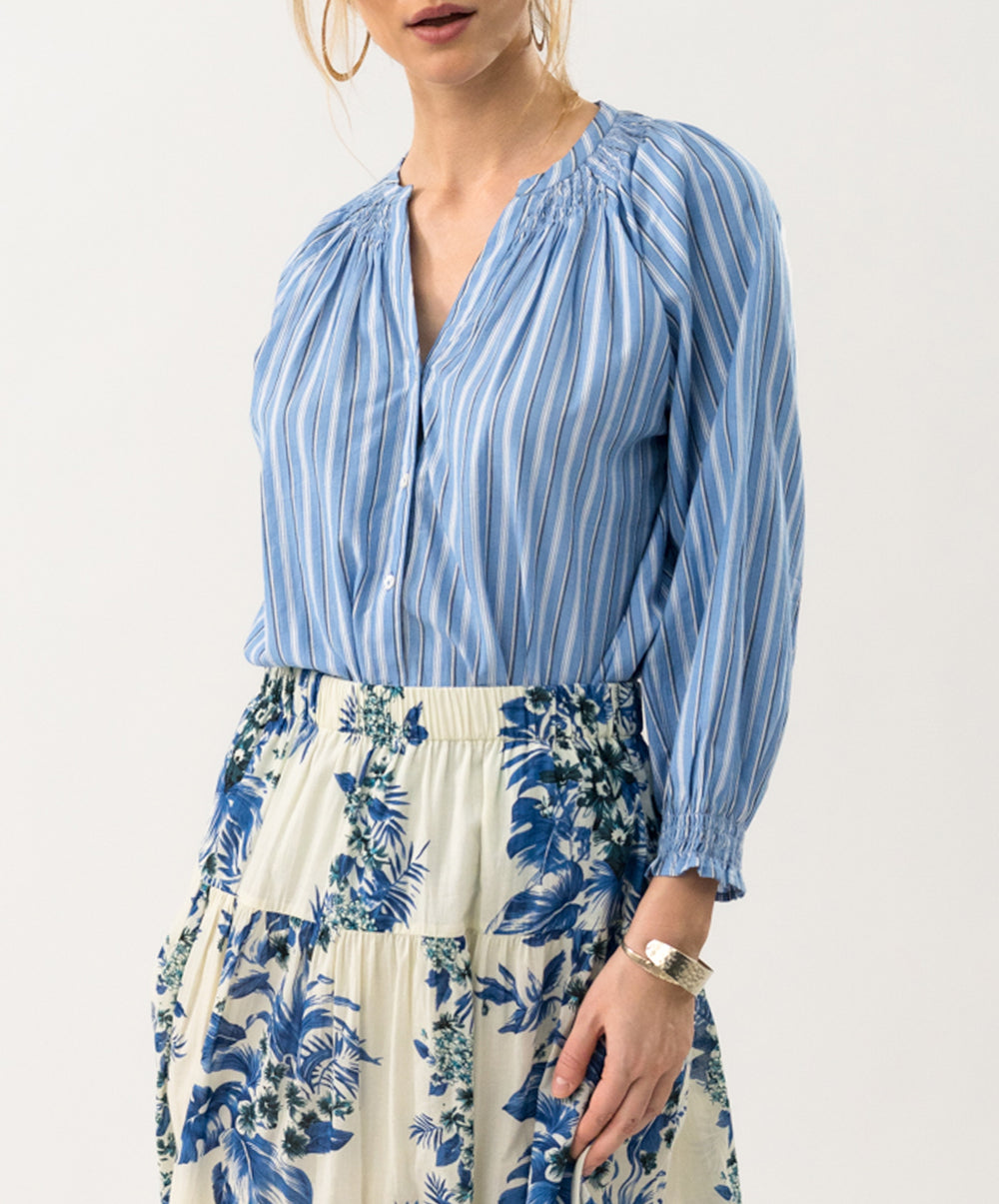 EloraLL 3/4 Sleeve Striped Cotton Shirt