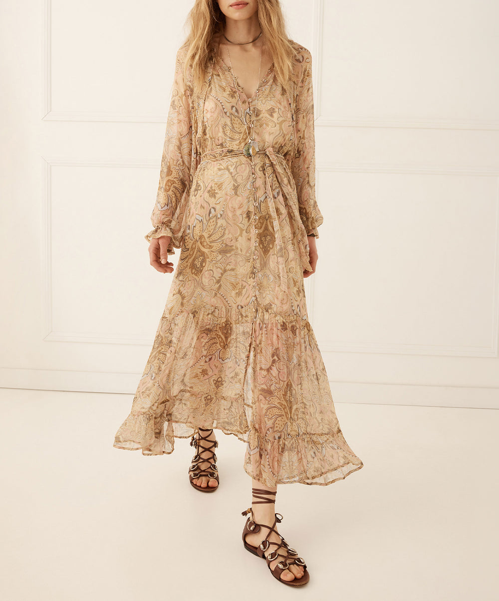Damask Button Through Gown