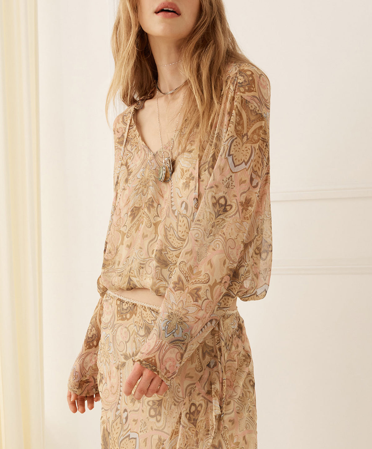Damask Long Sleeve Blouse
