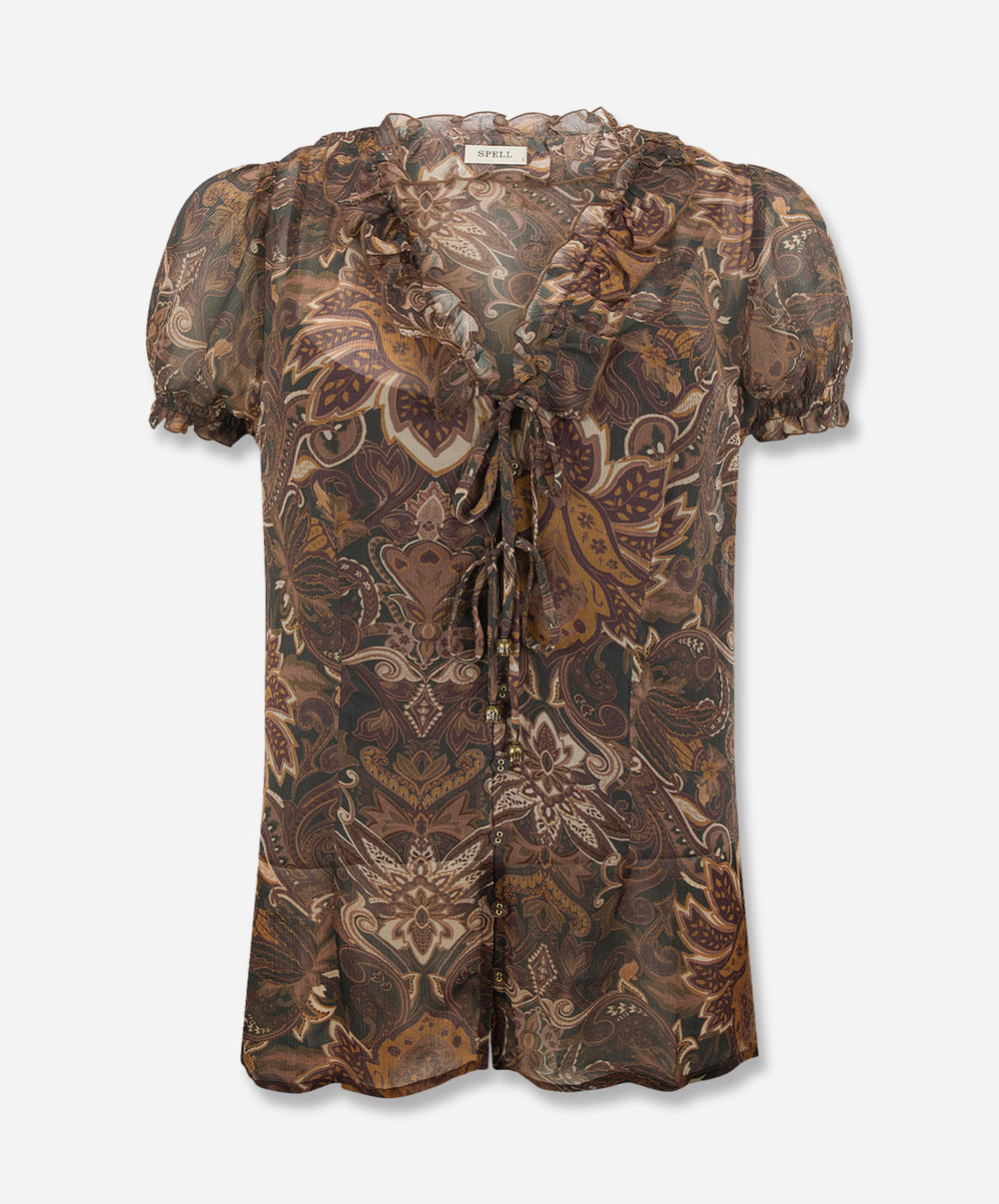 Damask Short Sleeve Blouse