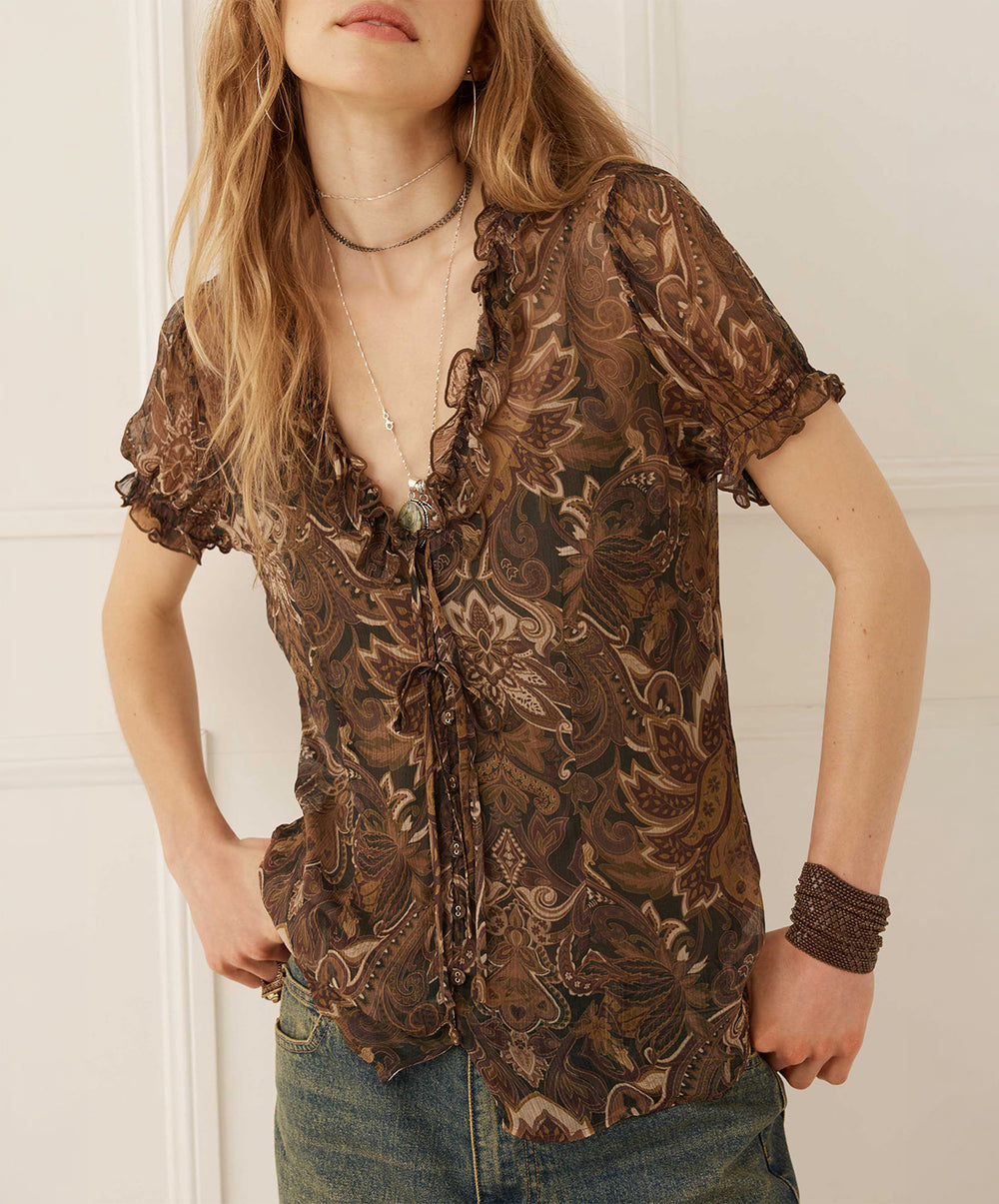 Damask Short Sleeve Blouse