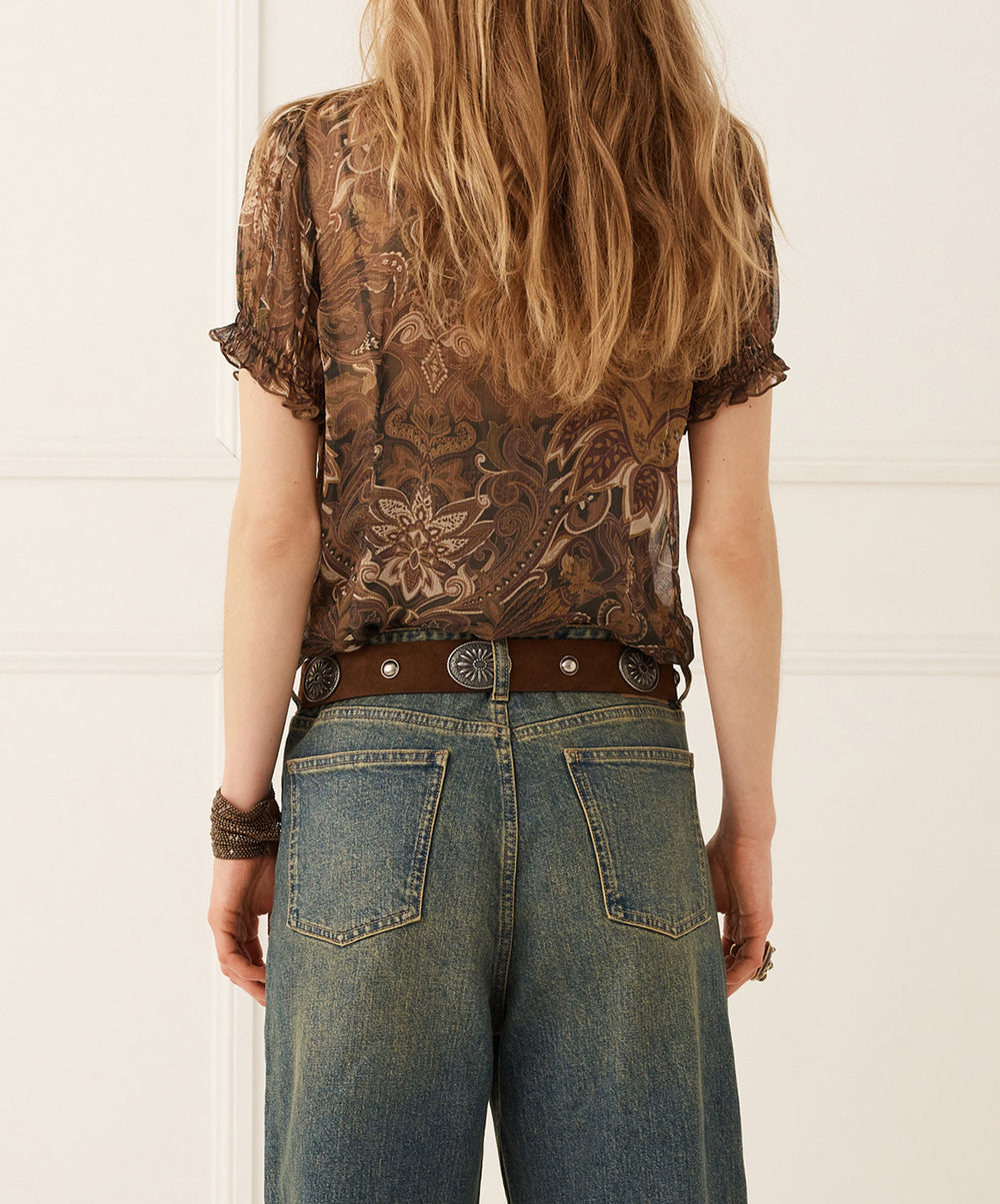 Damask Short Sleeve Blouse