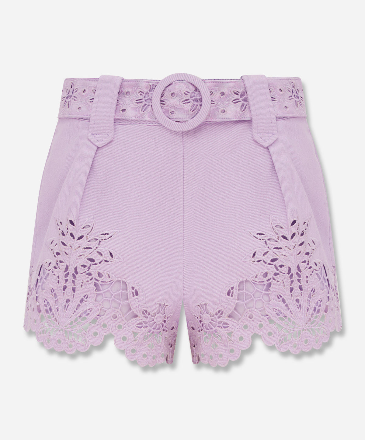 Lilac Geometric Richelieu Twill Belted Shorts