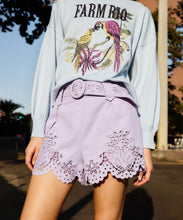 Load image into Gallery viewer, Lilac Geometric Richelieu Twill Belted Shorts