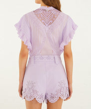 Load image into Gallery viewer, Lilac Geometric Richelieu Twill Belted Shorts