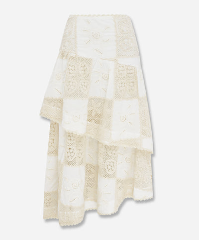 Off-White Scarf Eyelet Layered Maxi Skirt