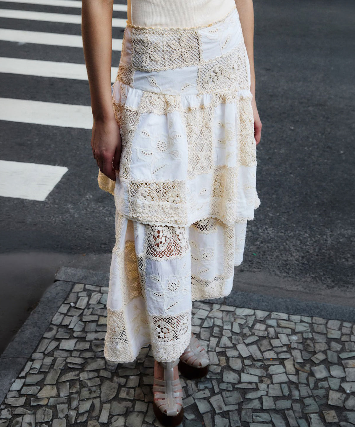 Off-White Scarf Eyelet Layered Maxi Skirt