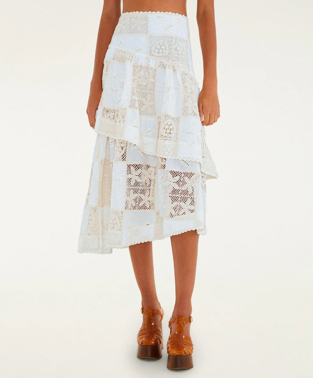Off-White Scarf Eyelet Layered Maxi Skirt