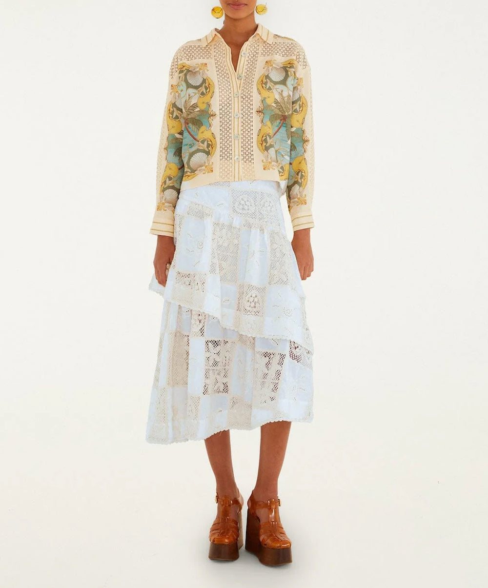 Off-White Scarf Eyelet Layered Maxi Skirt