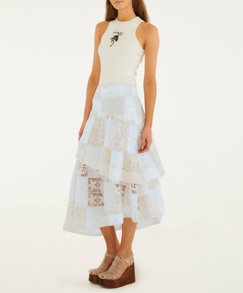 Off-White Scarf Eyelet Layered Maxi Skirt