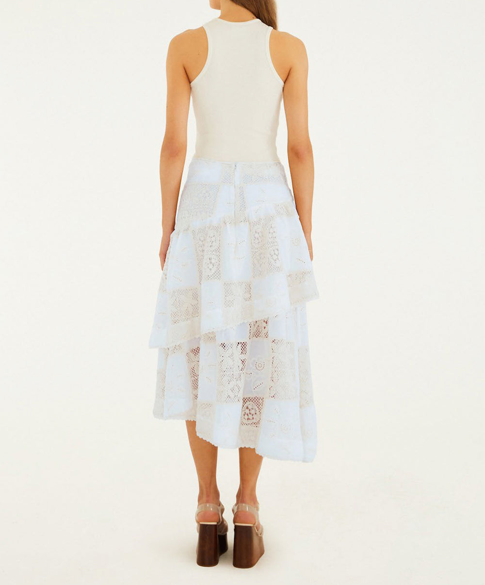 Off-White Scarf Eyelet Layered Maxi Skirt