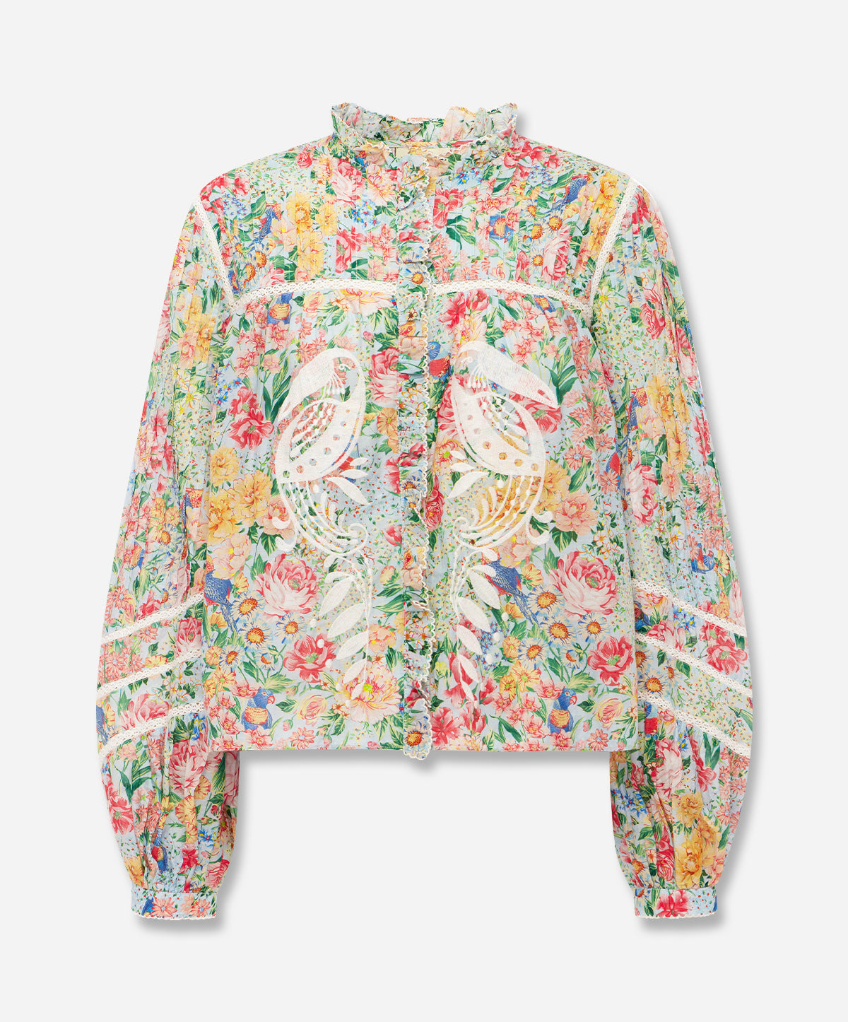 Multicolor Rendeira Cutwork Long Sleeve Blouse