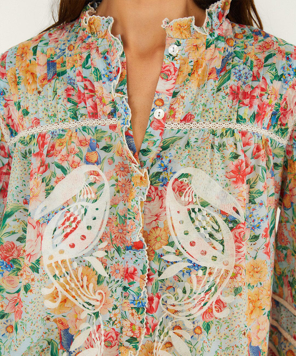 Multicolor Rendeira Cutwork Long Sleeve Blouse
