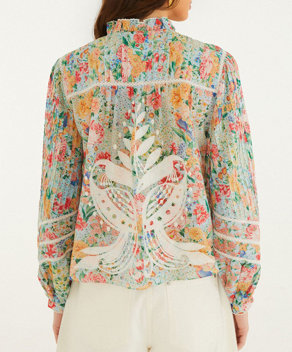 Multicolor Rendeira Cutwork Long Sleeve Blouse