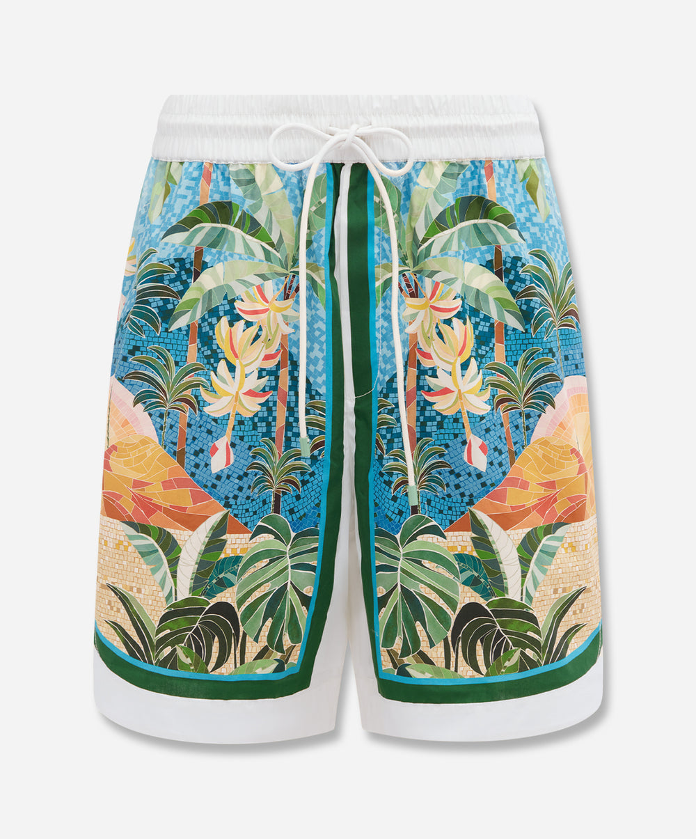 Multicolor Rio Mosaic Drawstring Pockets Shorts