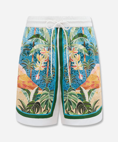 Multicolor Rio Mosaic Drawstring Pockets Shorts