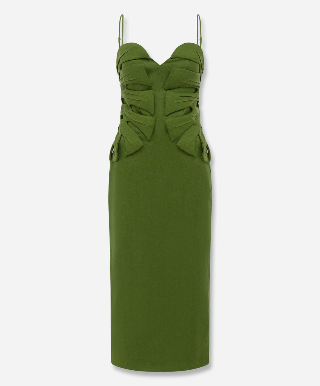 Green Monstera Leaf Sleeveless Euroflax™ Premium Linen Maxi Dress
