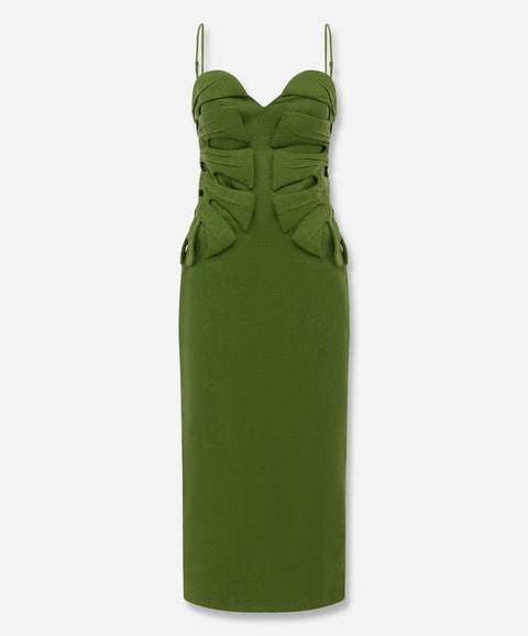 Green Monstera Leaf Sleeveless Euroflax™ Premium Linen Maxi Dress