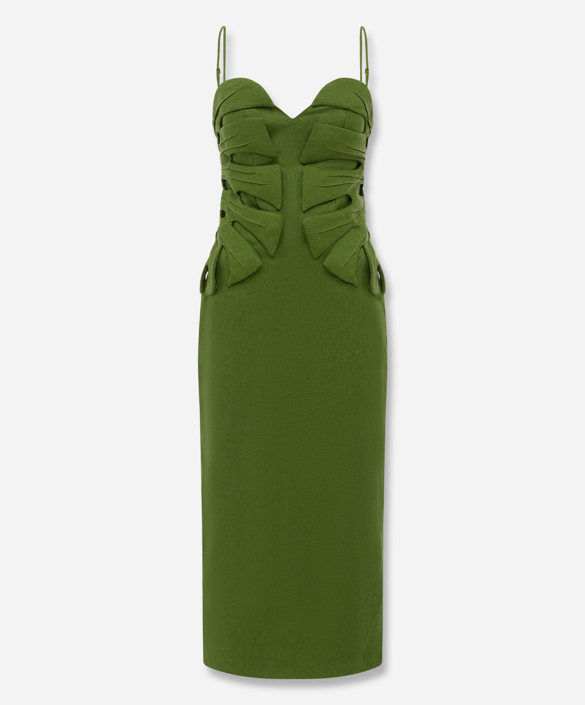 Green Monstera Leaf Sleeveless Euroflax™ Premium Linen Maxi Dress