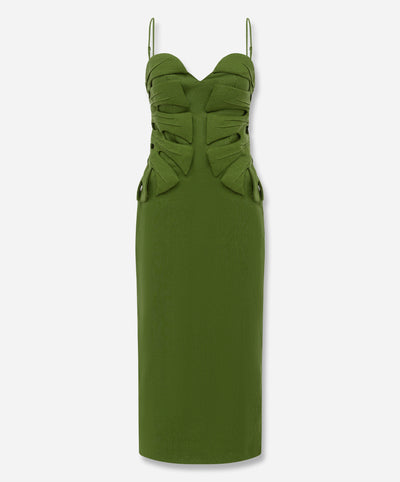 Green Monstera Leaf Sleeveless Euroflax™ Premium Linen Maxi Dress