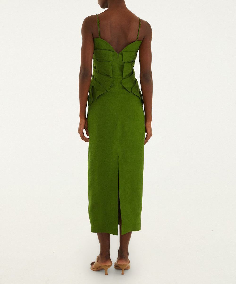 Green Monstera Leaf Sleeveless Euroflax™ Premium Linen Maxi Dress