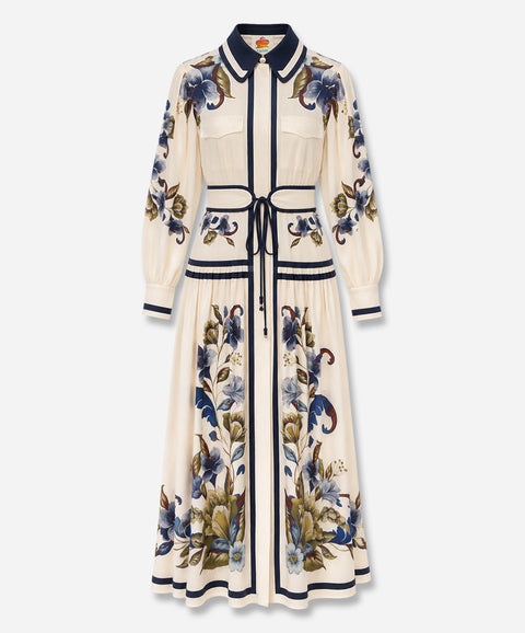 Golden Nature Cream Belt Midi Dress
